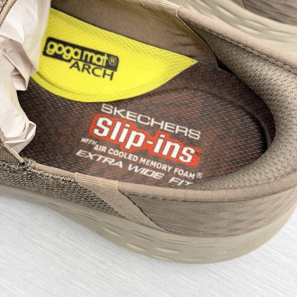 Skechers Slip Ins Men's 8 4E Extra Wide Loafers Taupe Memory Foam Ralven 204804